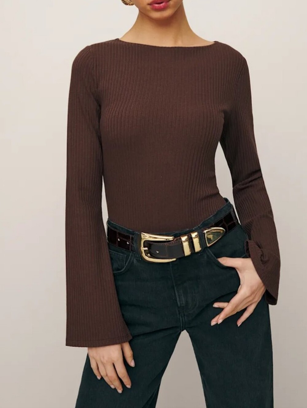 Reformation Miller Knit Top In Cafe Brown